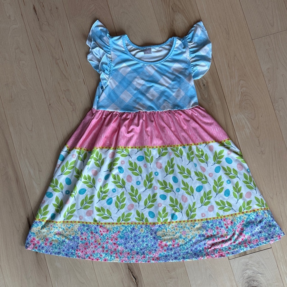 Charming Multicolor Kids Dress with Ruffle Sleeves